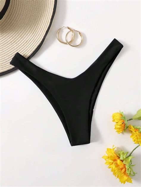 Swim Basics Summer Beach Solid High Cut Bikini Panty SHEIN USA