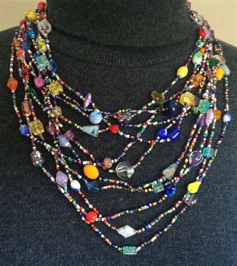 Party Multi Strand Beaded Necklace Etsy