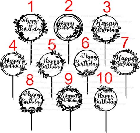 Happy Birthday Svg Bundle Cake Topper Svg Circle Leaf Frame Etsy