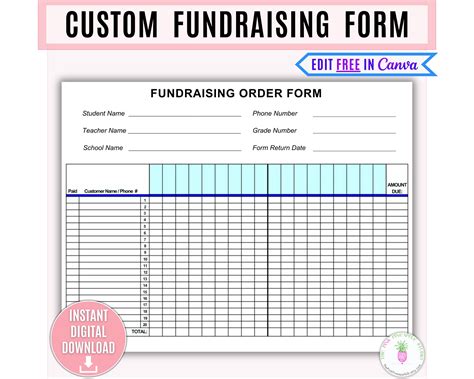 Editable Fundraising Form Printable Sponsorship Form Custom