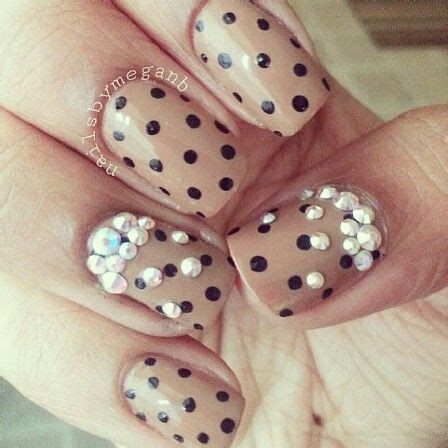 Polka Dot Nails Nude Nails Nail Gems Nails Dots Nails Polka Dot Nails