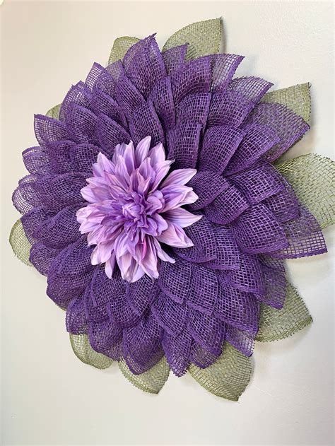 Poly Burlap Wreath Flower Wreath Front Door Wreath Dahlia Etsy