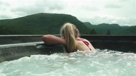 Blond Woman Relaxing In Bubbling Hot Tub Stock Footage VideoHive