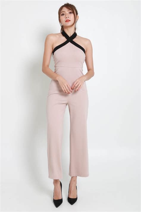 Luxe Gavris Halter Jumpsuit Nude Carrislabelle