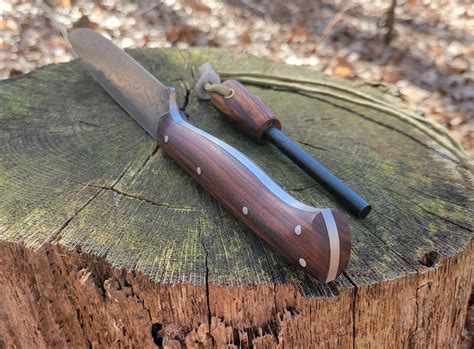 Hand Forged Damascus Bushcraft Knife With Rosewood Etsy Singapore