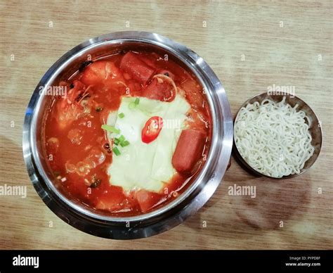 Delicious Korean Food Yukgaejang Spicy Seafood Soup With Cheese Yukgaejang Hot Pot Is Korean