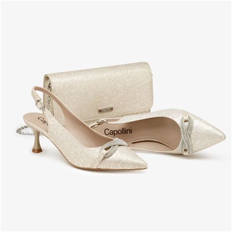 Capollini Sabrina Champagne Nubuck Leather Slingback Kitten Heels