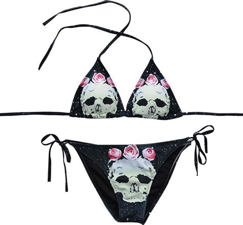 Xyhj Pcs Sexy Women Summer Swimwear Bikini Set Bra Tie Side G String Thong Beach Suit Skull