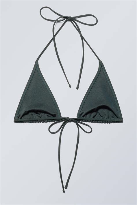 Strappy Triangle Bikini Top Dark Green Weekday Gb