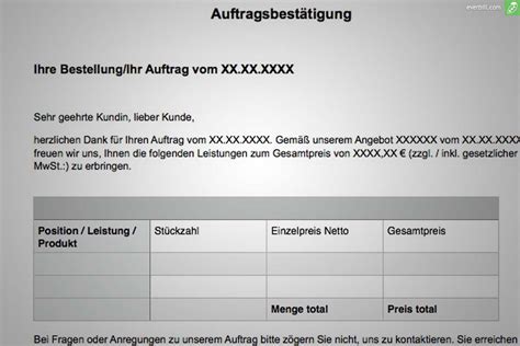 Auftragsbestätigung Muster und gratis Word Vorlage everbill Magazin