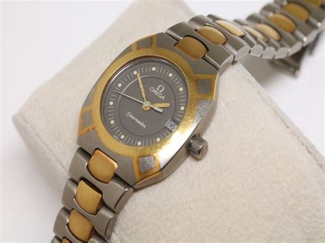 中古正規OMEGA オメガシーマスター ポラリス 18K チタン コンビ スイス デイト ダークグレーダイヤル QZ レディース腕時計