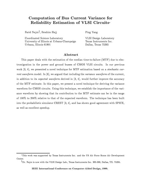 PDF Computation Of Bus Current Variance For Reliability Estimation Of