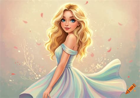 A Charming Animated Woman With Long Blonde Hair And Blue Eyes Wearing
