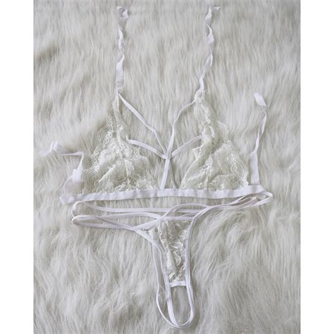 Sexy Sheer Floral Lace Halter Strappy Front Clasped Bikini Bra And Panty Lingerie Set N