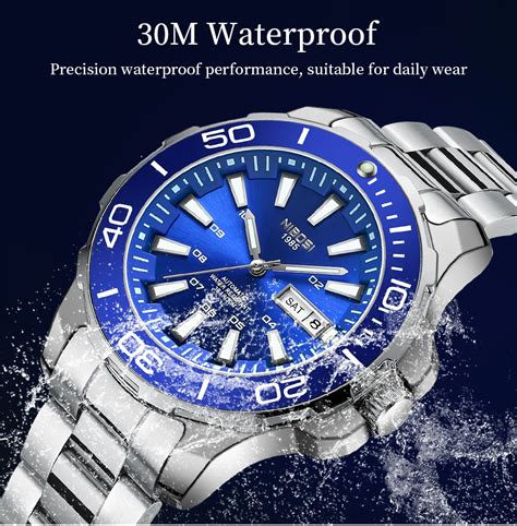 NIBOSI 2595 Luxury Fashion Mens Solid Stainless Steel Band Date ...