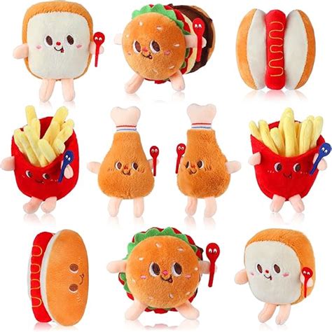 10 Pcs Food Plush Toy Simulation Hamburger Hot Dog French