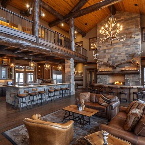 premium photo interior  western lodge interior design  log
