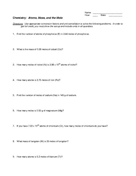 Relative Mass And The Mole Answer Key