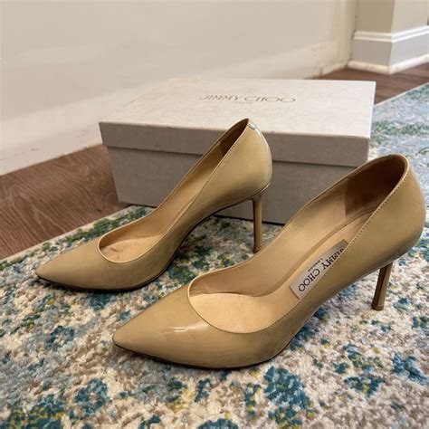 Jimmy Choo Romy Nude Patent Leather Heels Gem