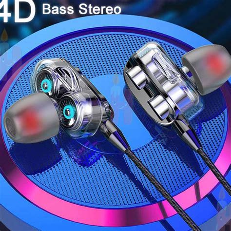 Jual Cod 4d Bass Earphone Headset Gaming Dual Hifi Stereo Bass Dengan Mic Dan Kabel Ukuran 35mm