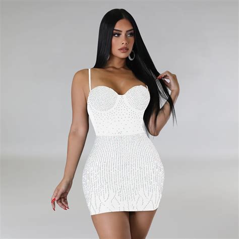 Fashion Mesh Hot Diamond Sleeveless Strap Short Dress