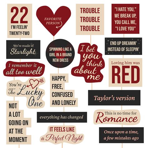 Taylor Swift Eras Photo Booth Props Printable Taylor Swift Red Era