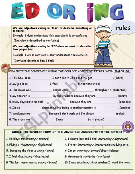 Adjective Ed Or Ing Esl Worksheet By Lilianamontoya