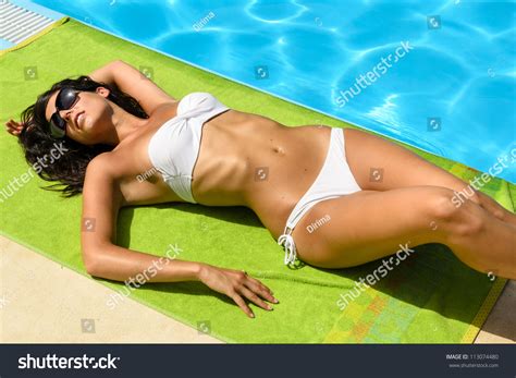 Sexy Woman Bikini Sunbathing Pool Resort Stock Photo 113074480 Shutterstock