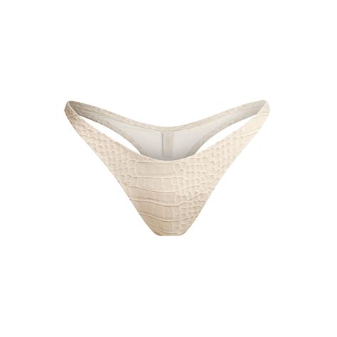 SIGNATURE SWIM THONG BIKINI BOTTOM EGRET CROCODILE PRINT Skims