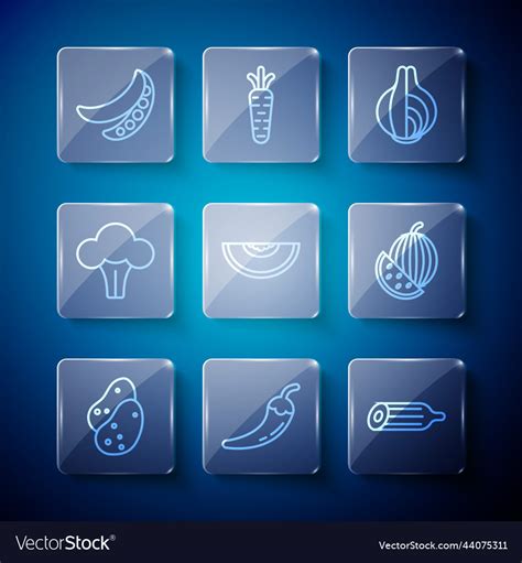 Set Line Potato Hot Chili Pepper Pod Fresh Vector Image