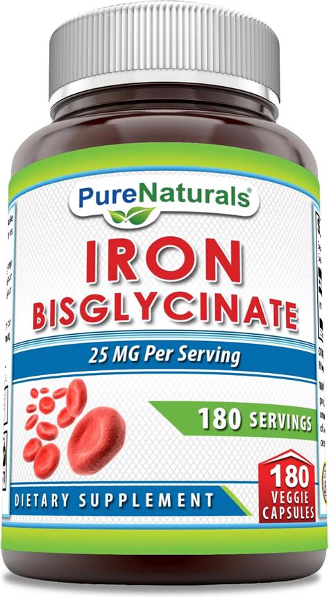 Amazon Pure Naturals Iron Bisglycinate Supplement 25 Mg Per