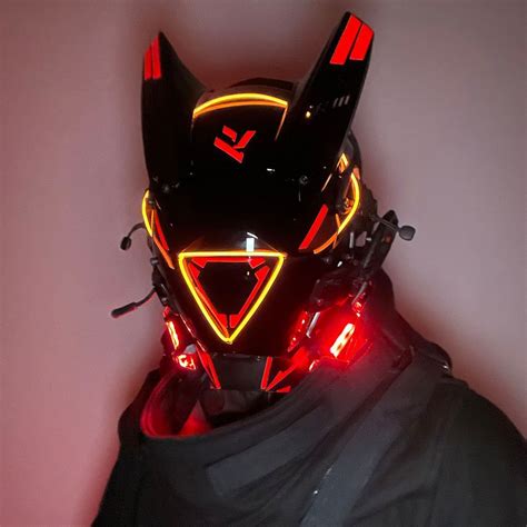 Red Led Punk Mask Futuristic Helmet Cosplay Costume Props For Men
