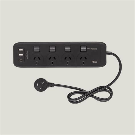 4 Outlet Powerboard with USB Charging Black - HPM AU
