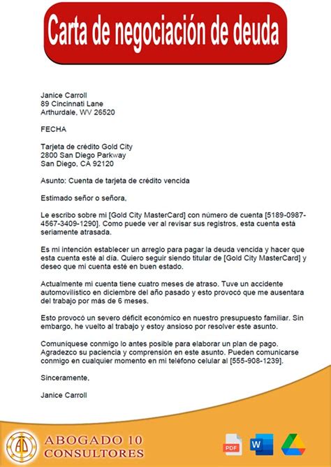 Escribir Una Carta De Negociaci N De Deuda Formato De Ejemplo