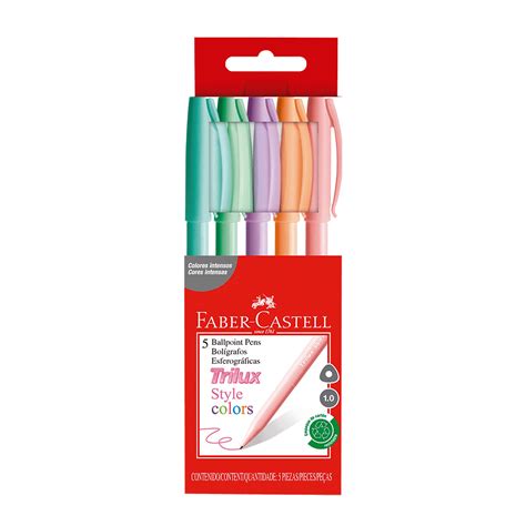 Bolígrafo trilux style punta media Faber Castell 5 colores pasteles