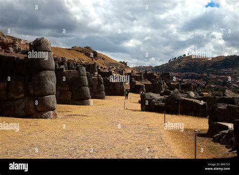 Huge Stone Walls At The Inca Ruins Of Sacsayhuaman Near Cusco Peru