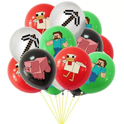 Set 12 Globos Latex Minecraft Insumos Para Fiestas