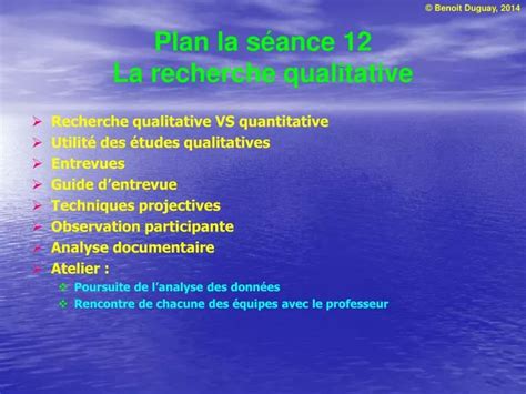 PPT Plan la séance 12 La recherche qualitative PowerPoint