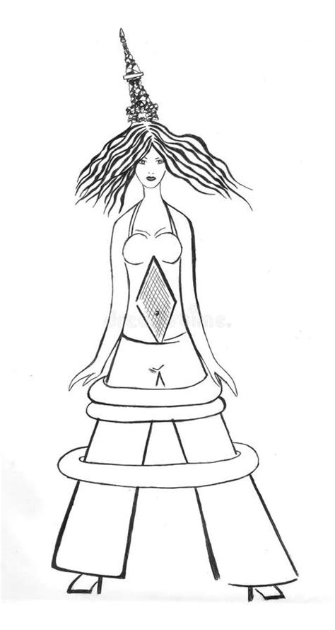 Black Outline Illustration Vector Image Of A Girl Hand Drawn Sketch
