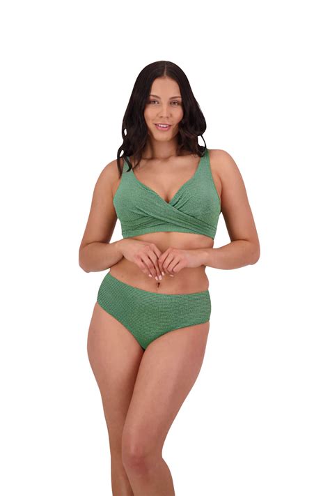Retro Deco Underwired Wrap Bikini Top In Seaweed Moontide Swimwear