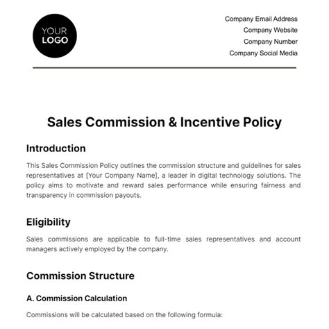 Free Sales Commission Incentive Policy Template Edit Online