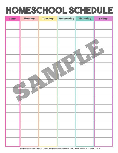 Homeschool Schedule Template: Free Printable - Happiness is Homemade