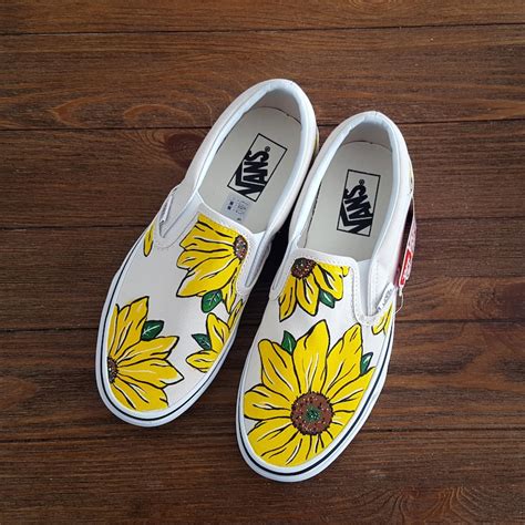 Custom Sunflower Vans Slip On Shoes Etsy