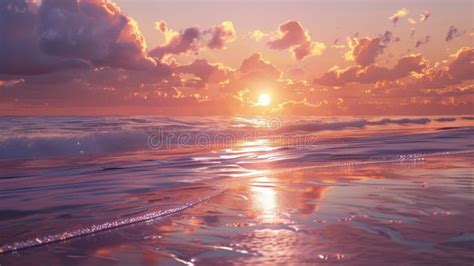 Sunset Over the Ocean with Waves and Clouds Stock Photo - Image of ...