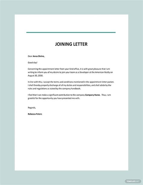 FREE 10 Joining Letter Samples In MS Word Google Docs PDF Job Joining