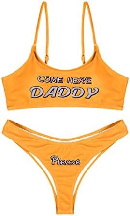 TiaoBug Damen BH und Slip Sportlich Bikini Set mit Spruch Aufdruck Low Rise Erotik Unterwäsche