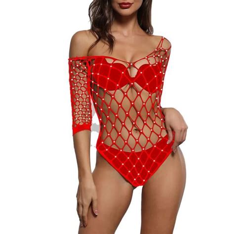 DPois Body en Résille Sexy Femme Fishnet Combinaison de Nuit Bodysuit Erotique Lingerie