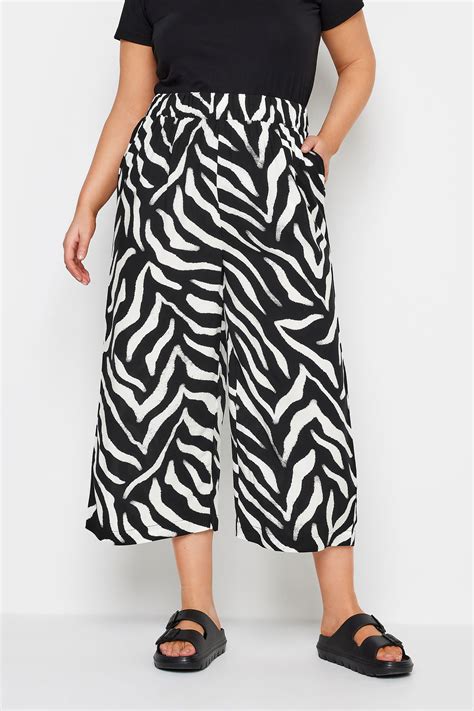 YOURS Plus Size Black Zebra Print Wide Leg Cropped Trousers Yours