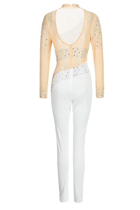 Wholesale Black Sexy Patchwork See Through Hot Drill Half A Turtleneck Skinny Jumpsuits K