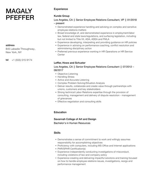 Employee Relations Consultant Resume Samples Velvet Jobs
